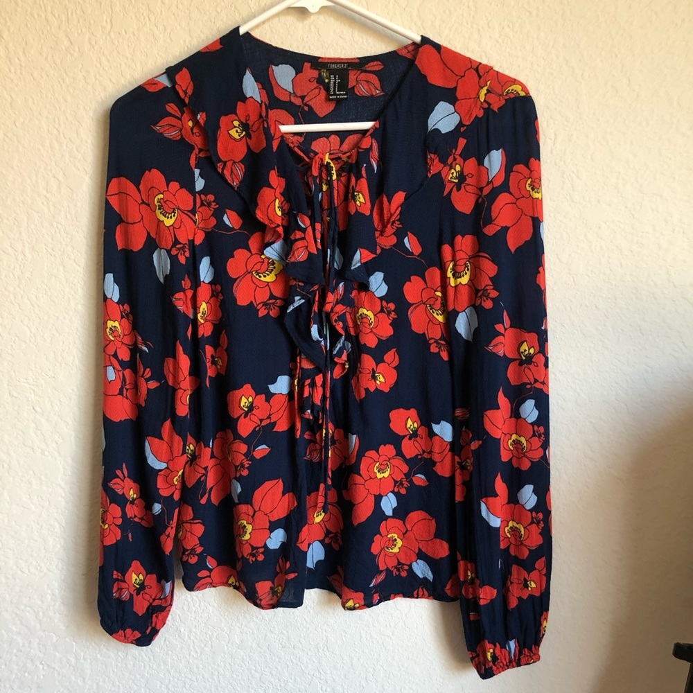 Forever 21 Red NavyFloral Blouse